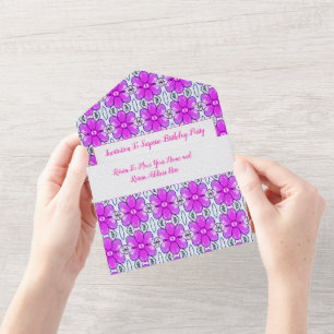 Invitation Tout En Un Floral rose clair