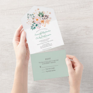Invitation Tout En Un Flore D'Ombre Orange Minimaliste Haut Bordure