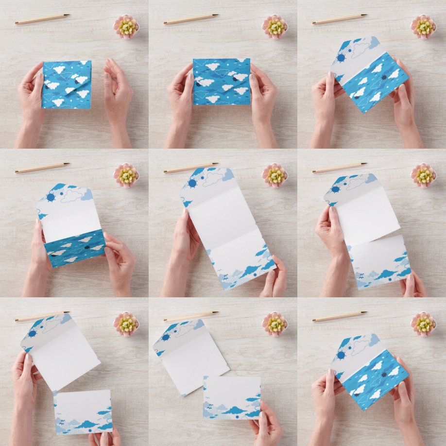 Invitation Tout En Un Fluffy Cloud Sunny Blue Sky Motif