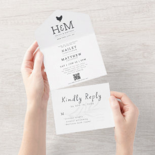 Invitation Tout En Un Foliage agricole simple moderne Mariage de code QR