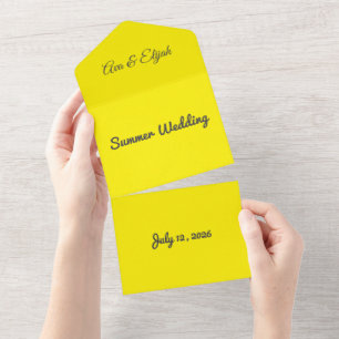 Invitation Tout En Un Fond jaune vif - Art de mariage minimaliste