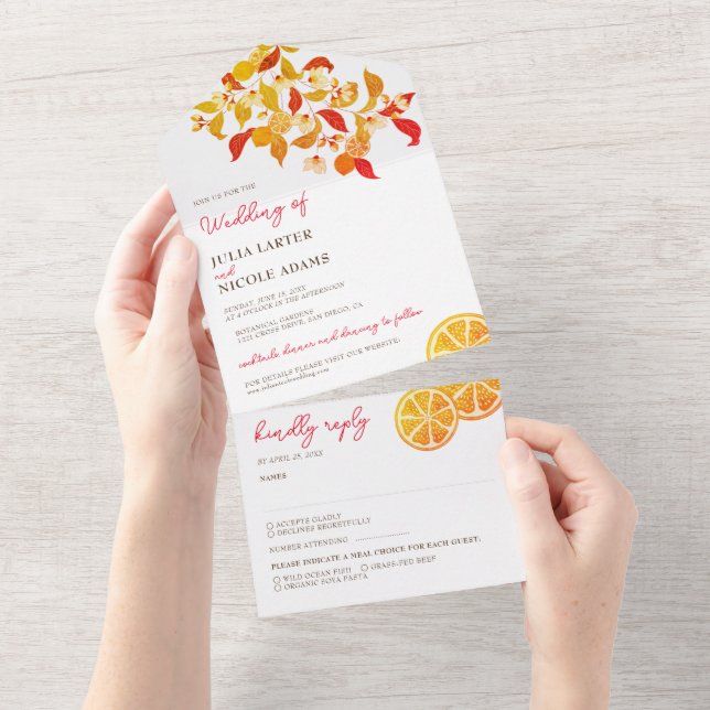 Invitation Tout En Un Fraîcheur Citrus Foliage Mariage (Déchirure)