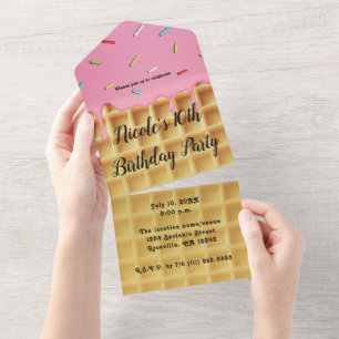 Invitation Tout En Un Fraise crème glacée gaufre cône Anniversaire