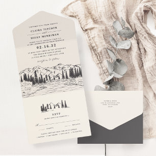 Invitation Tout En Un Fumée   Mariage d'esquisse de montagne