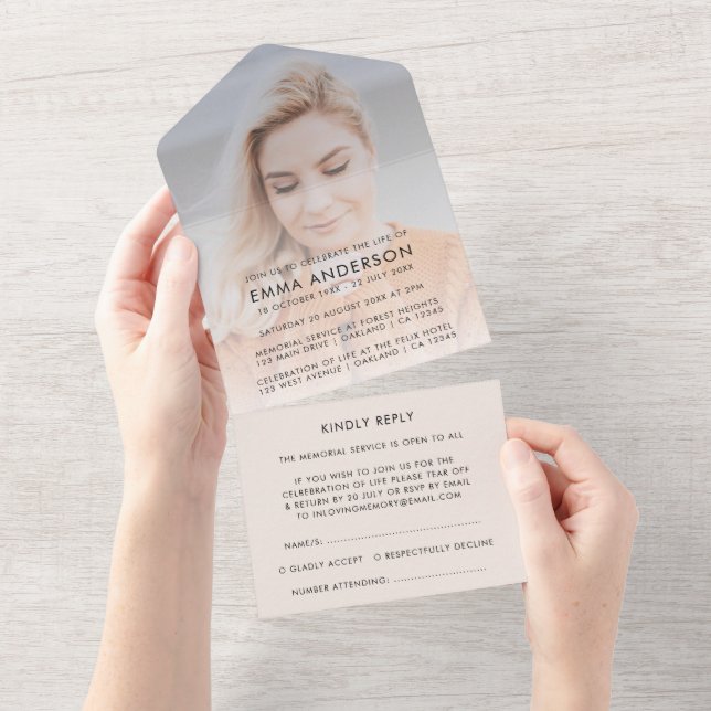 Invitation Tout En Un Funérailles modernes | Célébration élégante de la  (Déchirure)
