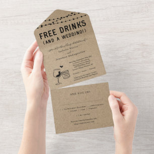 Invitation Tout En Un Funky Free Drink Mariage avec RSVP et registre