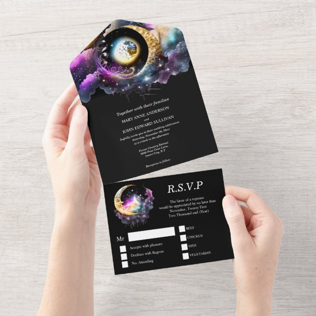 Invitation Tout En Un Galaxie de lune céleste nuit croissant étoiles ima (Déchirure)