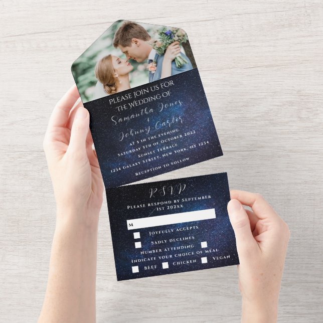 Invitation Tout En Un Galaxy Starry Night Stars Sky Mariage Nebula Photo (Déchirure)