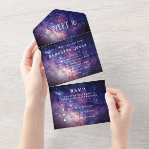 Invitation Tout En Un Galaxy Sweet 16 Jolies Étoiles Starry Night Sky Al