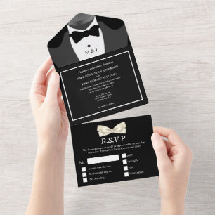 Invitation Tout En Un Gay couple mariage M. et M. black white bow cravat