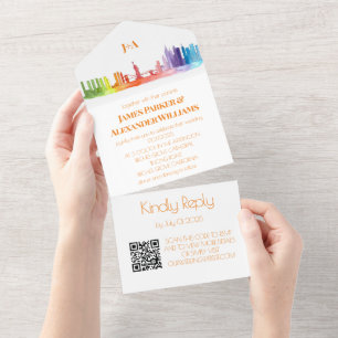 Invitation Tout En Un Gay Rainbow coloré LGBT Pride RSVP QR Code