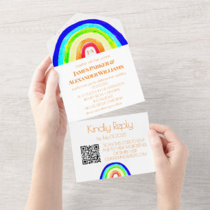 Invitation Tout En Un Gay Rainbow Mariage LGBT Pride RSVP QR Code