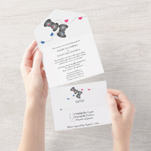 Invitation Tout En Un Geeky Gamers All in One Wedding Inviter   Rose/Ble