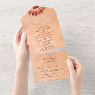 Invitation Tout En Un Gerbera Flower sur Mariage de pêche Abstrait