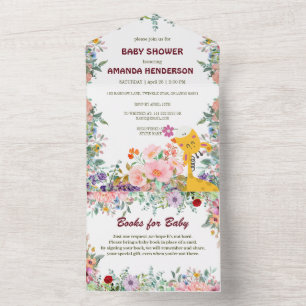Invitation Tout En Un Girafe mignonne tenant baby shower d'aquarelle de 