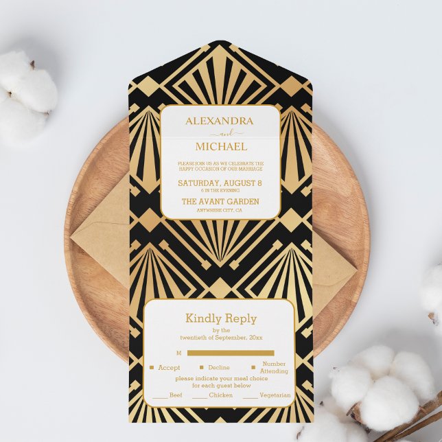 Invitation Tout En Un Glam Art Déco Black Gatsby 1920 Style Mariage (Créateur téléchargé)