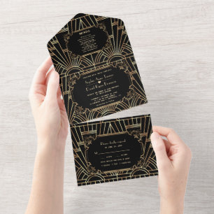 Invitation Tout En Un Glam Gold Black Great Gatsby Art Déco Mariage