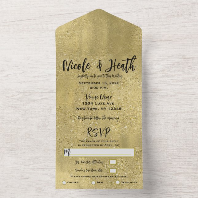 Invitation Tout En Un Glam Mariage Gold Sparkle tout en un (À l'intérieur)