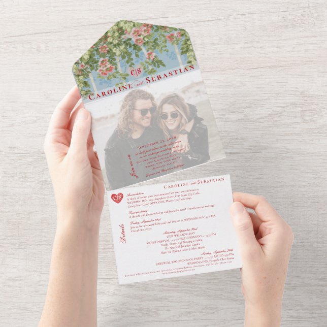 Invitation Tout En Un Glam Rustic Arch Rose Jardin Photo Mariage (Déchirure)