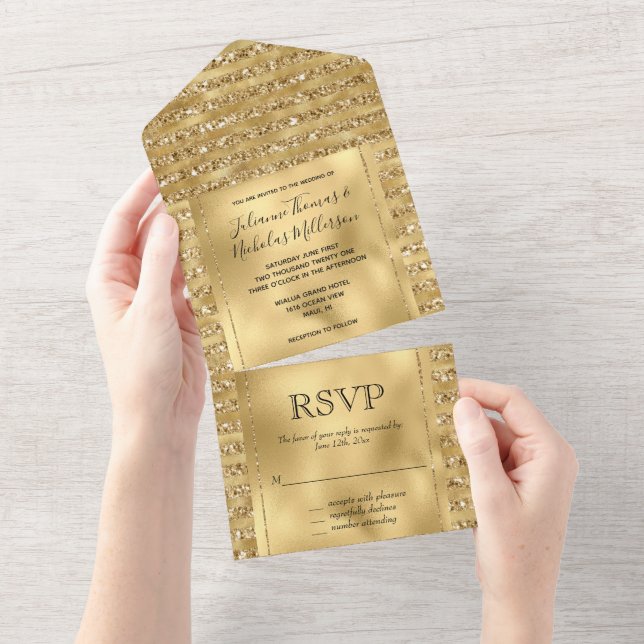 Invitation Tout En Un Glitzy Gold White Glam Parties scintillant Sparkle (Déchirure)