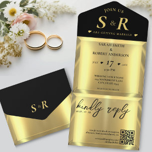 Invitation Tout En Un Gold Bar Mariage élégant
