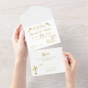 Invitation Tout En Un Gold Cendrillon Mariage