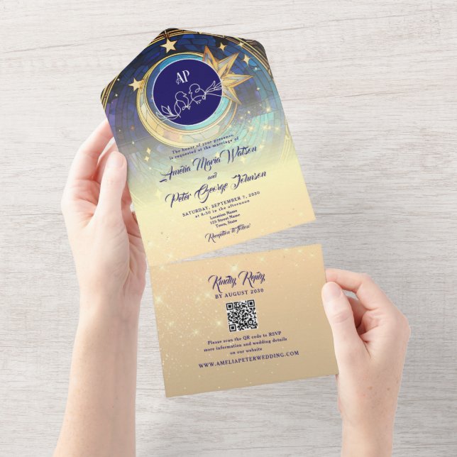 Invitation Tout En Un Gold Galaxy Starry Mariage de nuit (Déchirure)