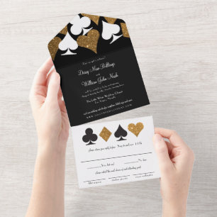 Invitation Tout En Un Gold sur Black Faux Parties scintillant Las Vegas 