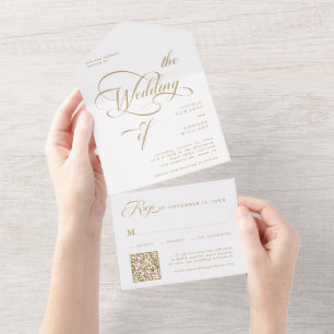 Invitation Tout En Un Gold & White Elegant Classy Calligraphy Mariage