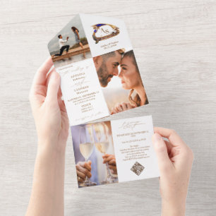 Invitation Tout En Un Gondola Monogram Crest 3 Photo QR Code Mariage