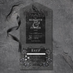 Invitation Tout En Un Gothic Black Raven Black Rose Sans Dîner avec déta