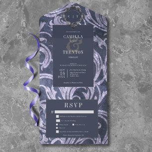 Invitation Tout En Un Gothique Antique Purple Damask Dîner Mariage