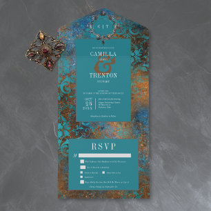 Invitation Tout En Un Gothique Antique Salle à Manger Mariage Damassé Or