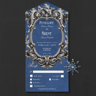Invitation Tout En Un Gothique Blue Moody Victorian Frame Diner