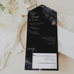 Invitation Tout En Un Gothique Floral Noir Jusqu'à la mort Do Us Part Ma