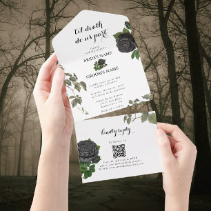 Invitation Tout En Un Gothique Halloween Rose noir Mariage blanc