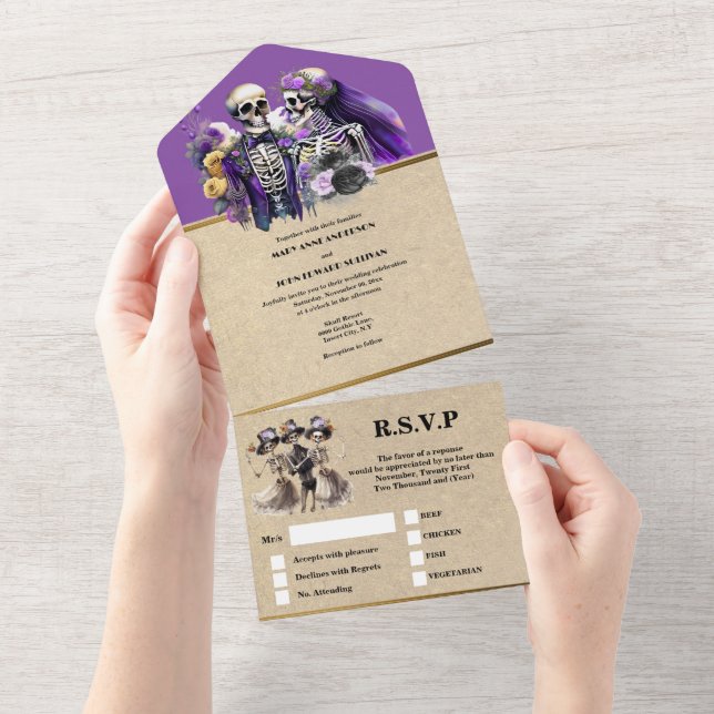 Invitation Tout En Un Gothique jusqu'à la mort font partie violet marié  (Déchirure)