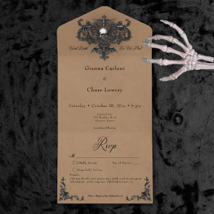 Invitation Tout En Un Gothique Noir & Brown Halloween Filigree No Dinner