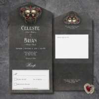 Gothique Noir & Rouge Crânes & Coeur Noir Non Dîne