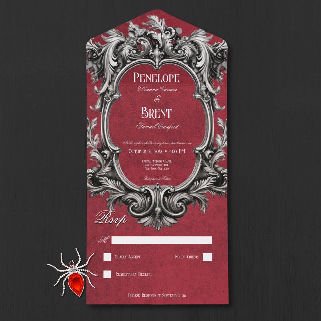 Invitation Tout En Un Gothique Rouge Moody Victorian Frame No Dinner (Gothic Red Moody Victorian Frame No Dinner All In One Invitation)