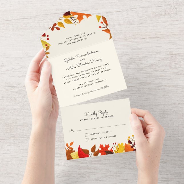 Invitation Tout En Un Gouache Automne part tous en un mariage Inviter (Déchirure)