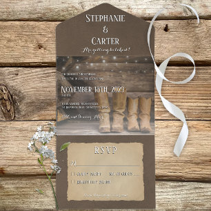 Invitation Tout En Un Grange & Bottes Russe Cowboy Western Pas de dîner