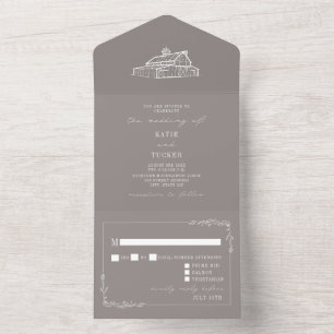 Invitation Tout En Un Grange Rustique Améthyste Grey Mariage de ferme RS