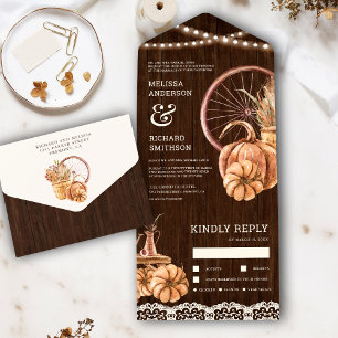 Invitation Tout En Un Grange Rustique en Bois Automne Bohème Citrouille