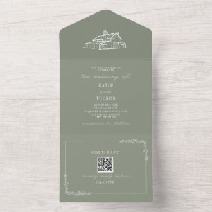 Invitation Tout En Un Grange Rustique Mariage agricole Sage Green QR