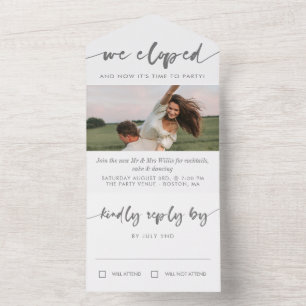 Invitation Tout En Un Gray Calligraphie Photo Elopement Party