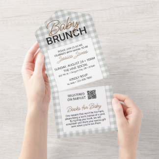 Invitation Tout En Un Green Checker Baby Brunch Invite with Book Card