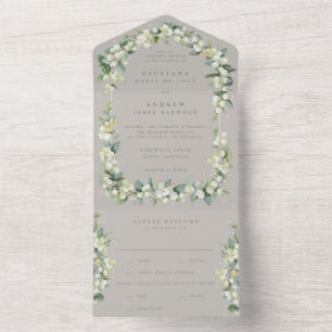 Invitation Tout En Un Greige Snowberry+Eucalyptus Mariage