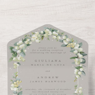 Invitation Tout En Un Greige Snowberry+Eucalyptus Réception de mariage u