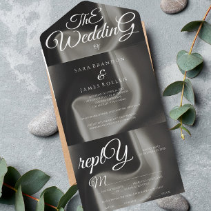 Invitation Tout En Un Grey Elegant calligraphie Mariage